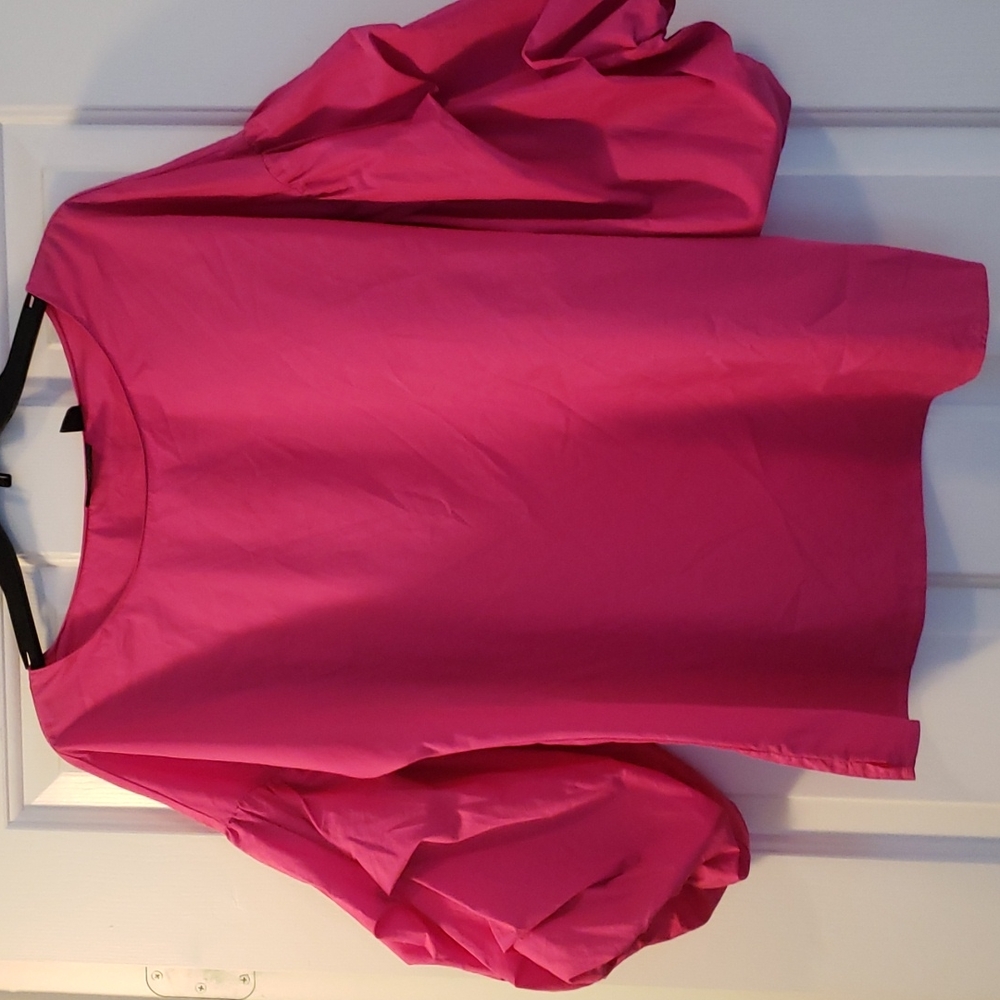 Hot pink top with ruffled sleeves, L
